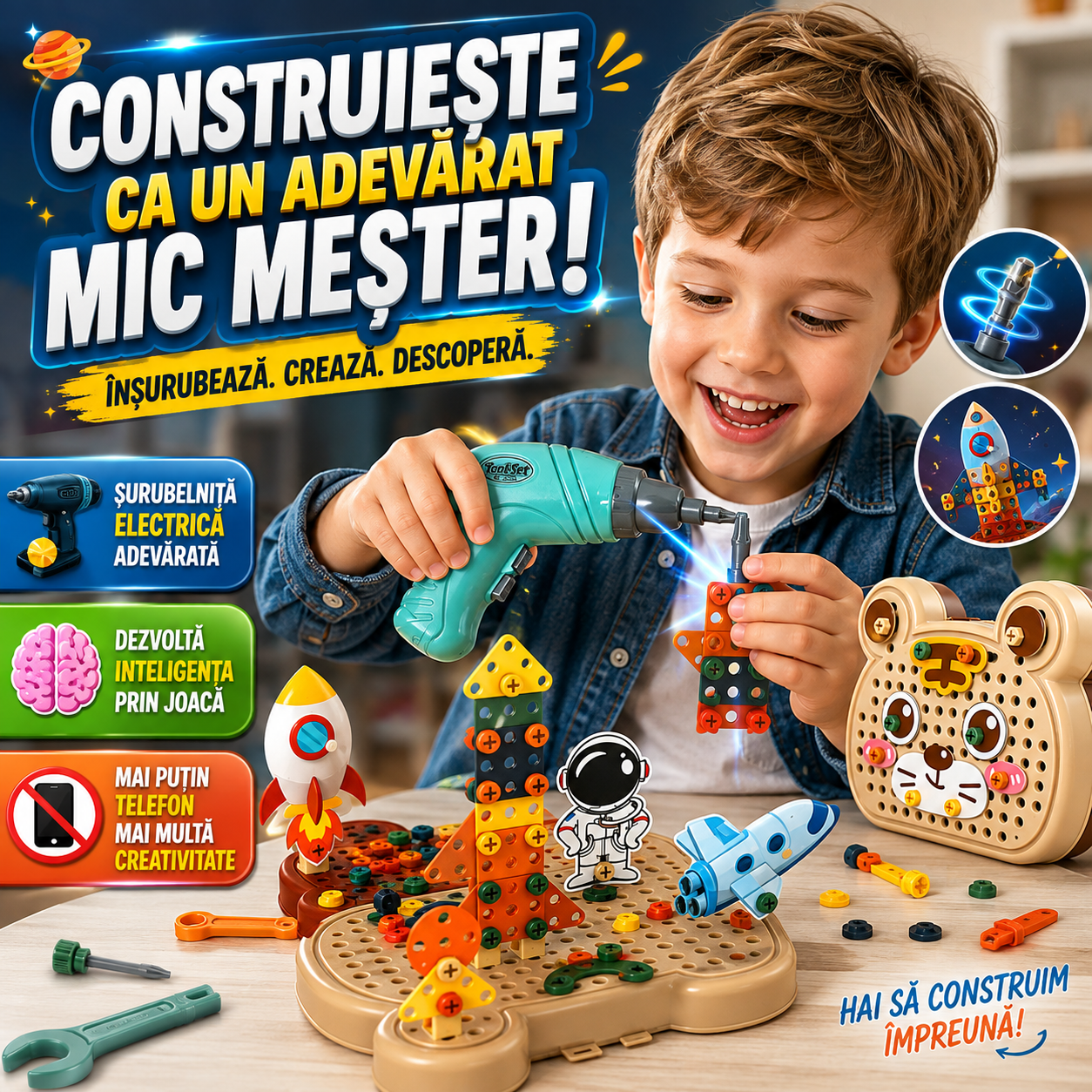 Joc Creativ Cu Șurubelniță Electrică BuildMaster™